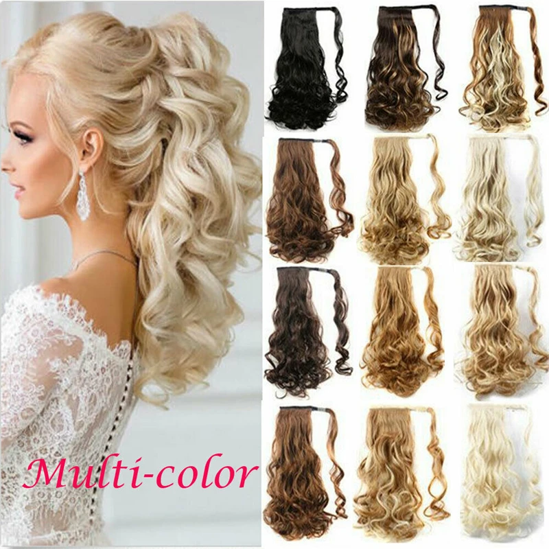 

100% Real Thick Clip-In Ponytail Extensions Curly Natural Muti-color Remy Human Hair Extensions Pony Tail Wrap Fashion Style Hot