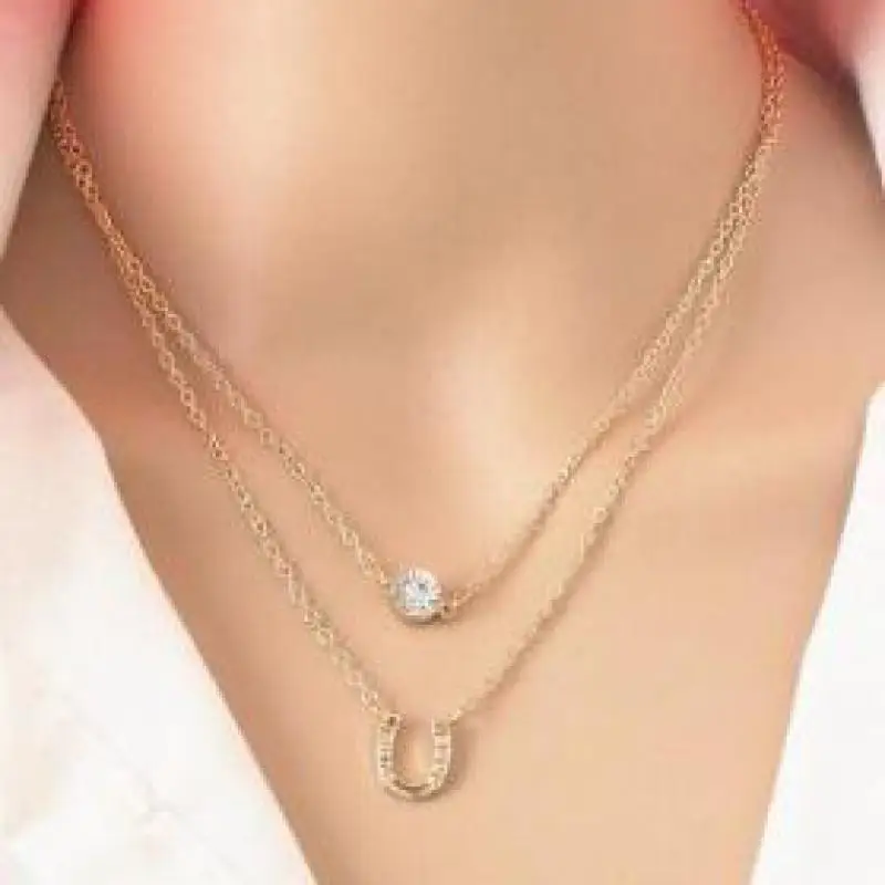 

Simple Letter U Double Crystal Necklace Horseshoe Multi Short Chain Wholesale Clavicle Jewellery Necklace Women