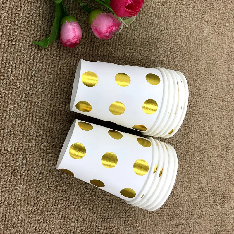 

10pcs/lot gold dot cups kids birthday party supplies baby shower gold dot glass cups dot paper cups gold dots glass