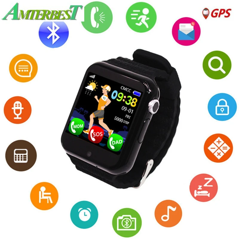 

AMTERBEST Kids Security Anti Lost GPS Tracker Waterproof Smart Watch V7K 1.54'' Screen Camera Kid SOS Emergency Android IOS