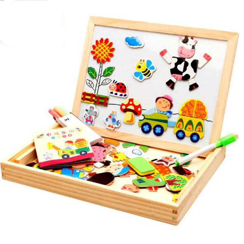 

Children Wooden Toys Puzzle Kids Educational Toys Forest Park Multifunctional Wooden Magnetic Puzzle Drawing Board Box