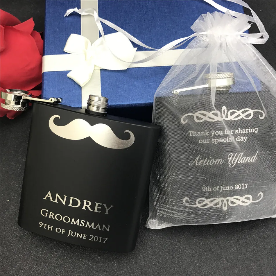 Free Personalized Engraved 6 oz Stainless Steel Black Hip Flask ,Groomsman or Best man gift , Birthday gift ,PASSED FDA TEST