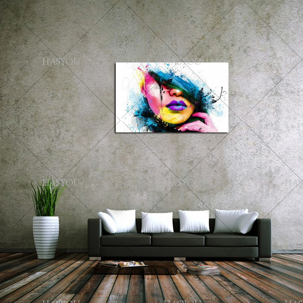 

Wall Art For Large Fashion Painting Canvas Women Face Picture Abstract Figures Hand Painted Colorful Sexy Girl Oil Painting