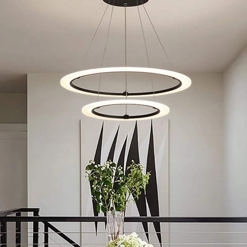  Modern LED Pendant Lights For Living Room With Remote Control Black Circle Home Bedroom Fixtures Su - 33058118083