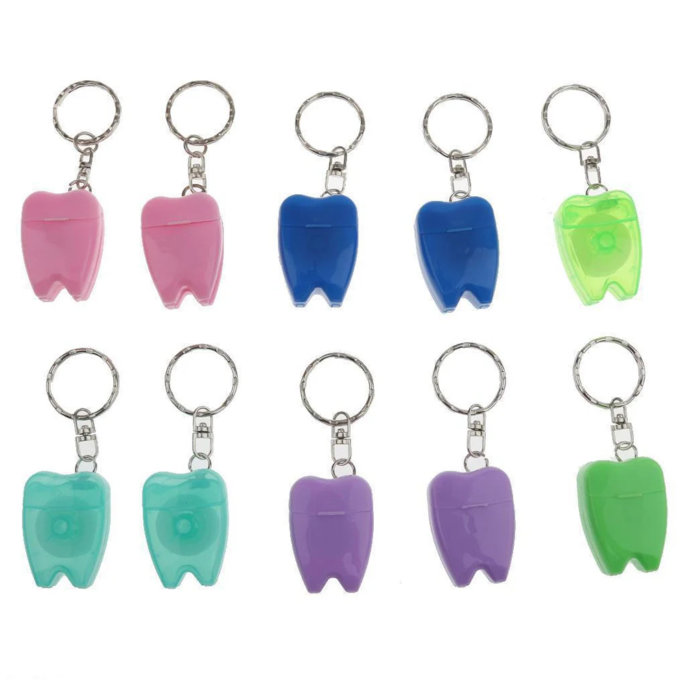 Portable 15M Dental Floss Toothpick Teeth Shaped Holder Key Chain Teeth