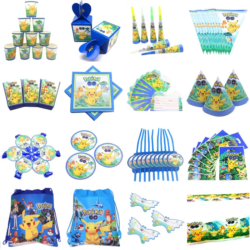 

Pokemon Pikachu Party Banner/Gift Bag /Birthday Party Plate Popcorn Cup 1st Birthday Party Decoration Kids Favor Supplies