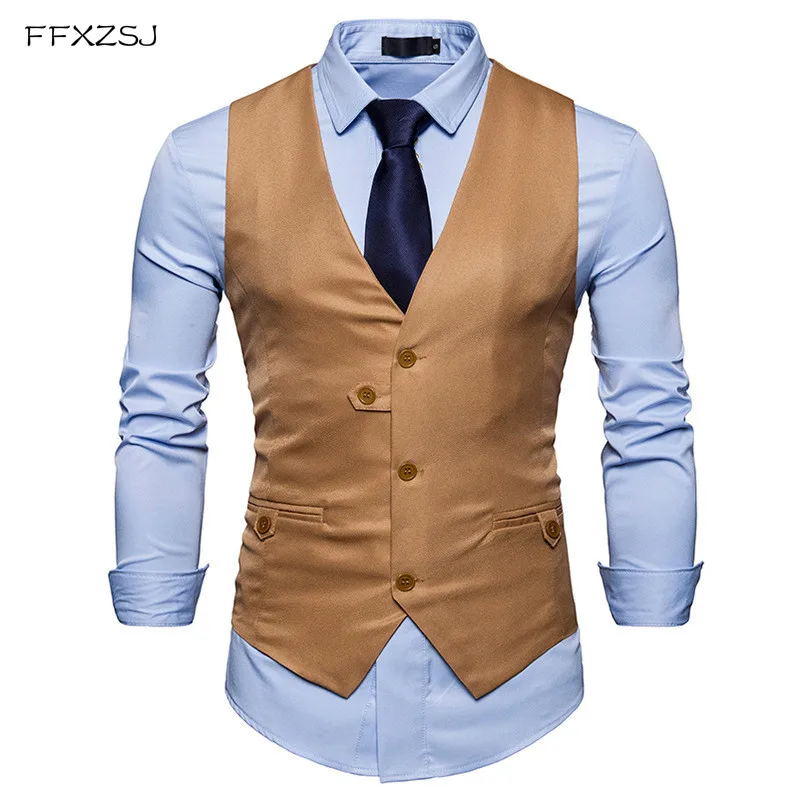 Slim Fitted Mens Vest Sleeveless Waistcoat Vest Casual Business Style