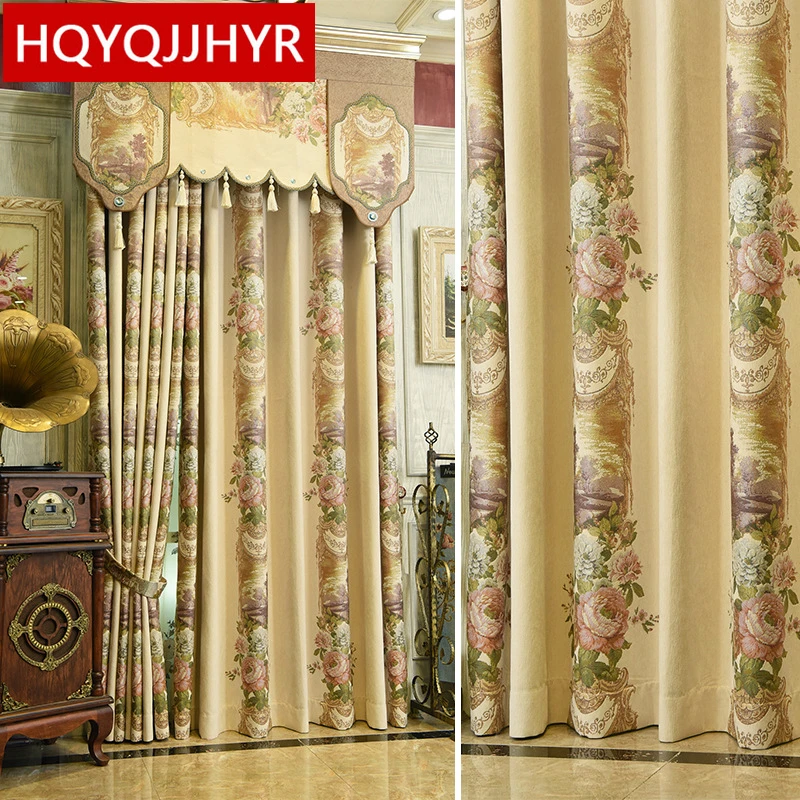 

European top beige luxury art jacquard villa curtains for living room windows elegant high quality curtain for bedroom/hotel