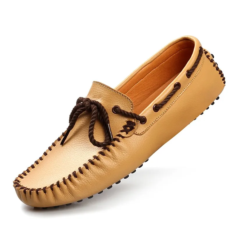 Обувь кожаная для девочек мужские лоферы для вождения, Gommino Мужская обувь Повседневное Кружево до белый бежевый черный - Цвет: Light Yellow