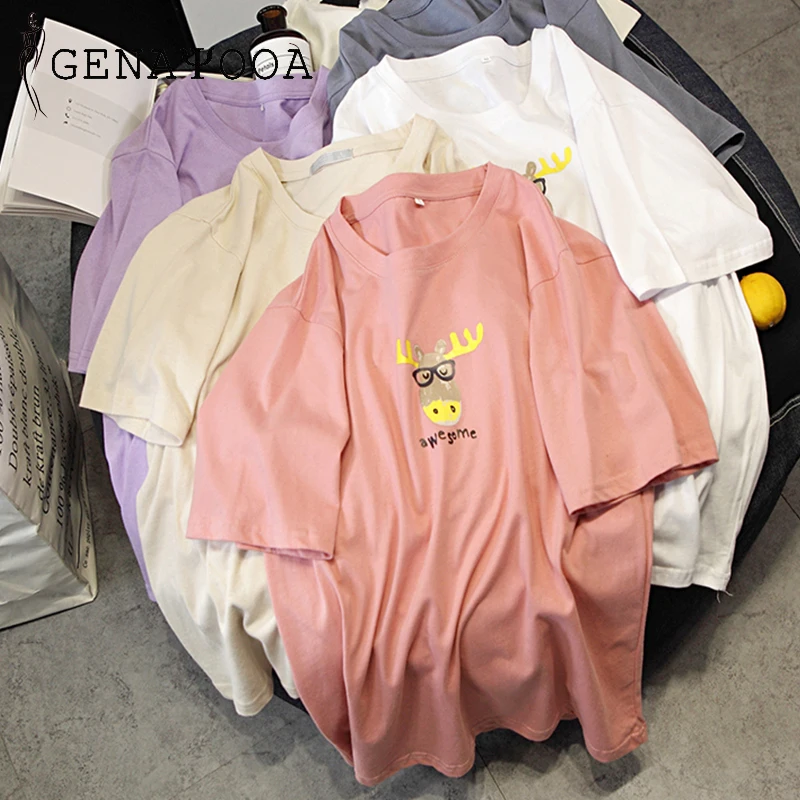 

Genayooa Vogue 100% Cotton T Shirts Women 2019 Plus Size 4XL Printed T-Shirts Woman Big Size 2019 Summer T-Shirt Women's Tops