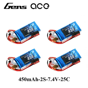 

4X Gens ace Lipo Battery 7.4V 450mAh Lipo 2S Battery Pack 25C-50C JST-SYP-2P Plug Batteries for 250 Helicopter AIrplane RC Toy