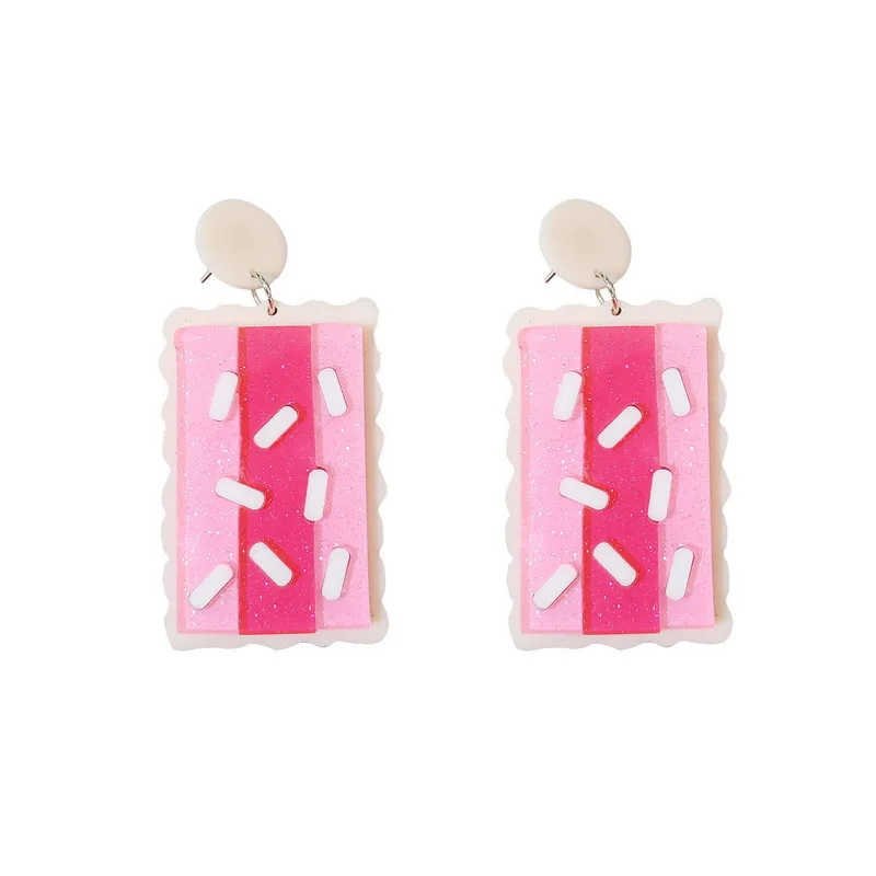 

2018 Fashion Funny Design Strawberry Sandwich Biscuit Acrylic Drop Earrings Pink Lovely Rectangle Personalized Acrylic Earrings