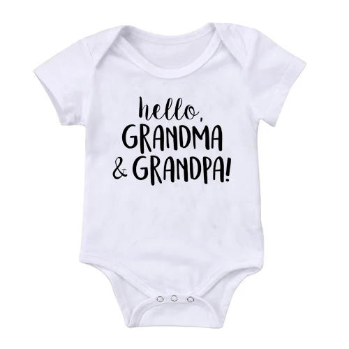 

Shirerty Hello Grandma&Grandpa Onesie Cotton Newborn Baby Boy Girl Romper Funny Letter Jumpsuit Outfits Clothes 0-24M