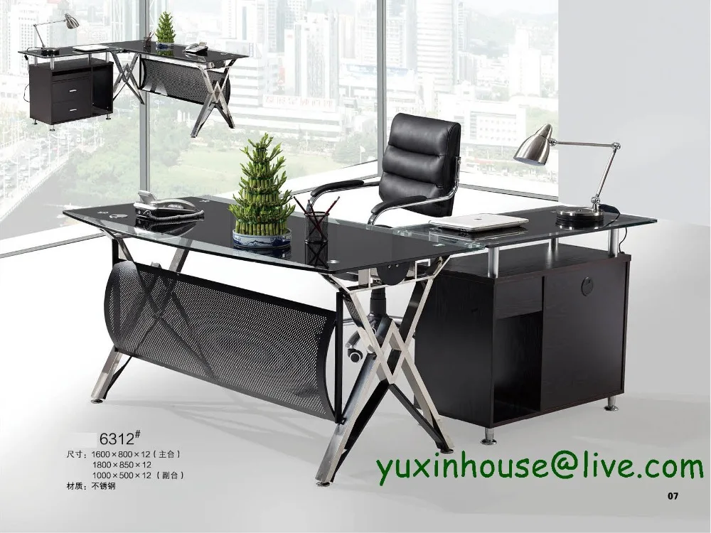 Tempered glass office desk boss desk table commercial office furniture with modern design