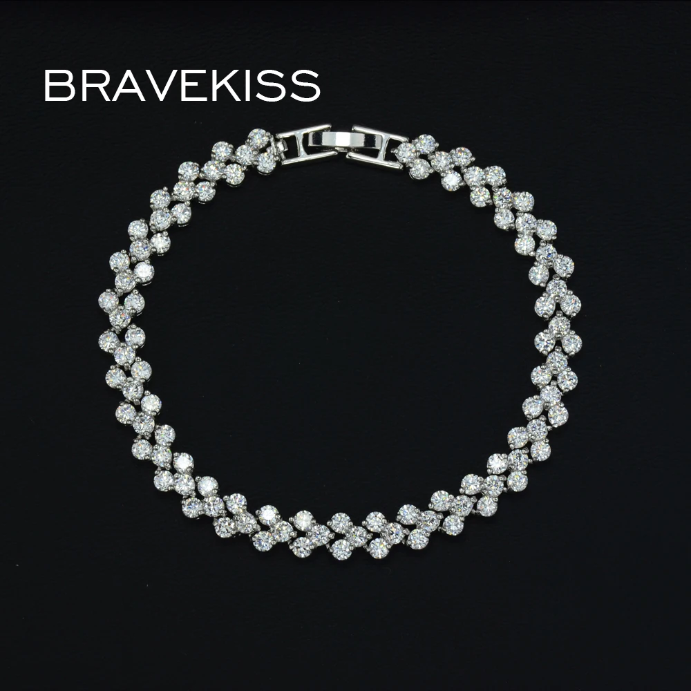 

BRAVEKISS bridal wedding pave cz stone chain tennis bracelets for women leaf charm bracelets & bangles moda jewel BUB0001
