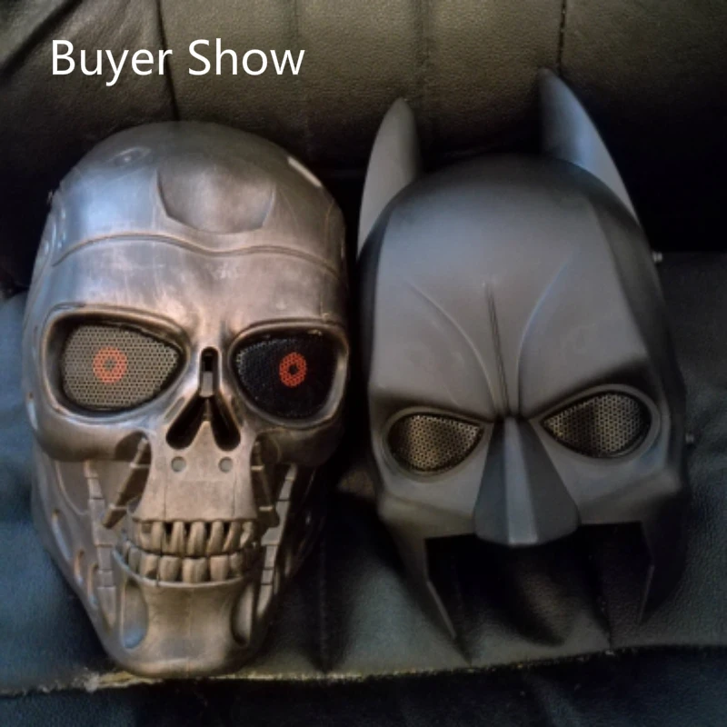 6Black Mask Halloween Batman Full Face Tactical looking Airsoft Paintball Mask CS Wargame Face Protector Ski Masks In Party