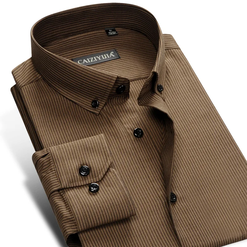En Ligne Hommes de Laine Prime Mélange Robe Chemise avec Mini Vertical Rayé À Manches Longues Confortable Chaud Smart Casual Bouton vers le bas Chemises