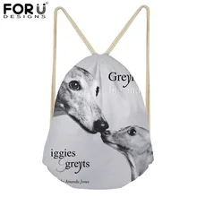 FORUDESIGNS/3D животное собака темно-серая итальянская борзая печать школьная сумка для девочек на шнурке маленькие женские сумки для Softback Рюкзак