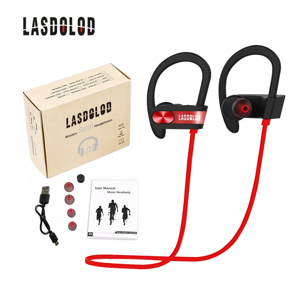 Lasdolod Bluetooth наушники спортивные беспроводной с микрофоном Красный HI Fi гарнитура