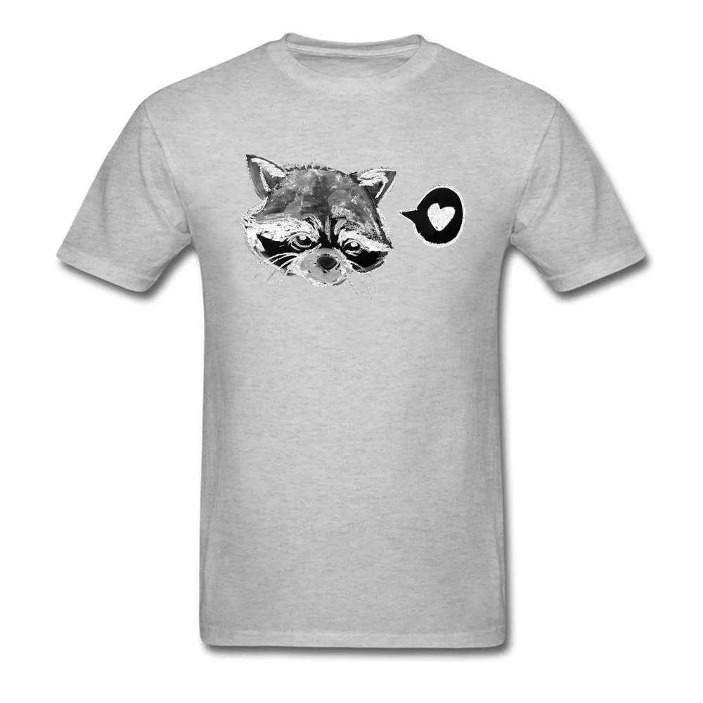 Design Racoon Love Crew Neck T Shirt April FOOL DAY Tops Tees Short Sleeve for Men Brand 100% Cotton Fabric 3D Printed T-Shirt Racoon Love grey