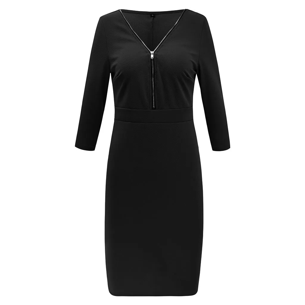 Sukienki damskie kleider damen Elbise Robe Femme женское платье с глубоким v образным вырезом на молнии