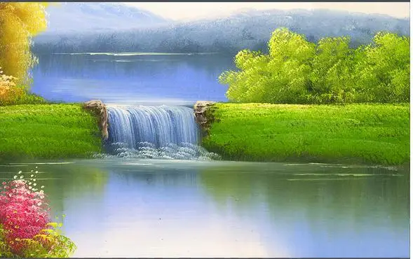 Waterfall Landscape Painting Waterfall Backdrop 3d Wallpaper Hd