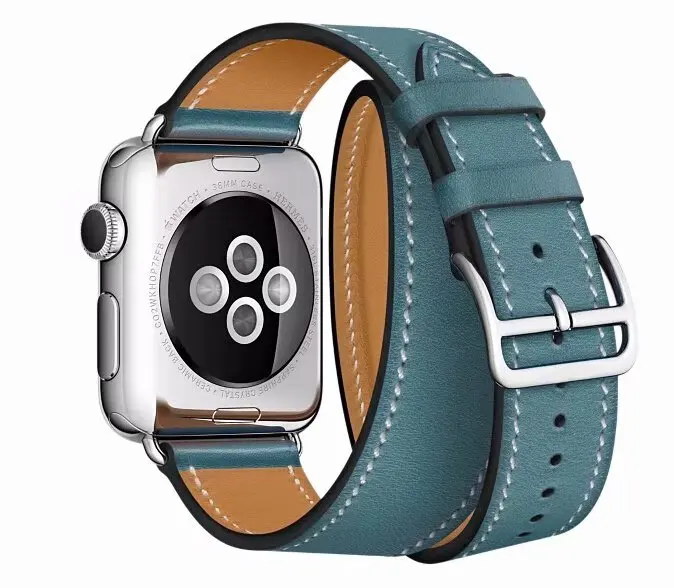 Цвет двойной тур натуральная кожа петля для Apple Watch ремешок 42 мм 38 мм 40 мм 44 мм очень длинный ремешок для iWatch 4 3 2 1