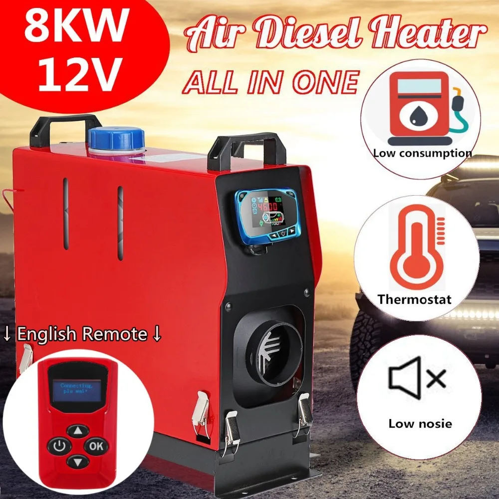 

8000W Air diesels Heater 8KW 12V 1/4 Hole Car Heater For Trucks Motor-Home Boats Bus +LCD key Switch + Silencer +English Remote