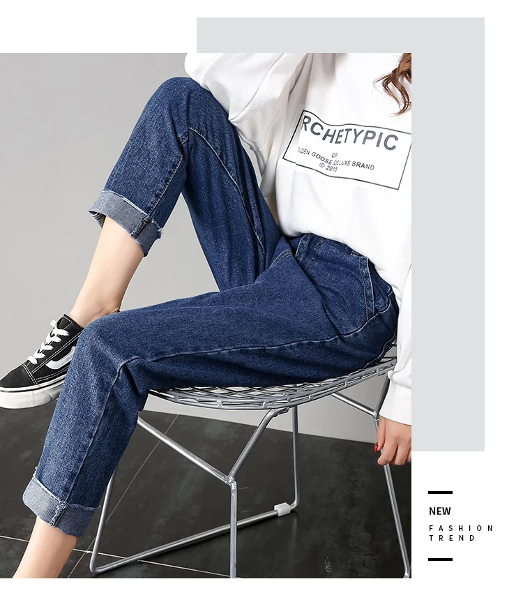 Vintage Ladies Boyfriend Jeans for Women High Waisted Jeans Blue Casual Pencil Trousers Korean Streetwear Denim Pants XL