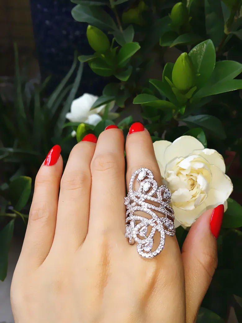 choucong Wieck Women Fashion Jewelry 925 Sterling Silver Simulated stones CZ Wedding Engagement Flower Finger Band Ring SZ5-11