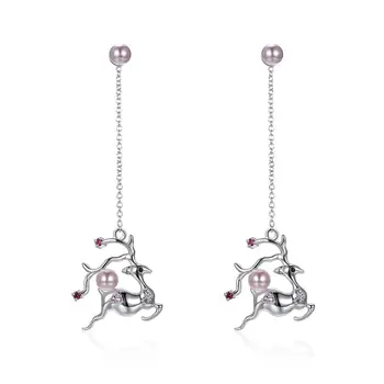 

Unique Women's Earrings 925 Silver Jewelry Earring Pearls Deer Drop Dangle Earrings With Pearls Push Back Design