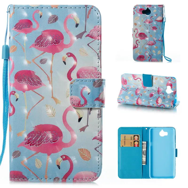 Wallet Case For Huawei Y5 2017/Y6 2017 MYA-L03 MYA-L23 MYA-L02 MYA-L22 Flip Leather Cover Colorful Painting Flamingo Bags