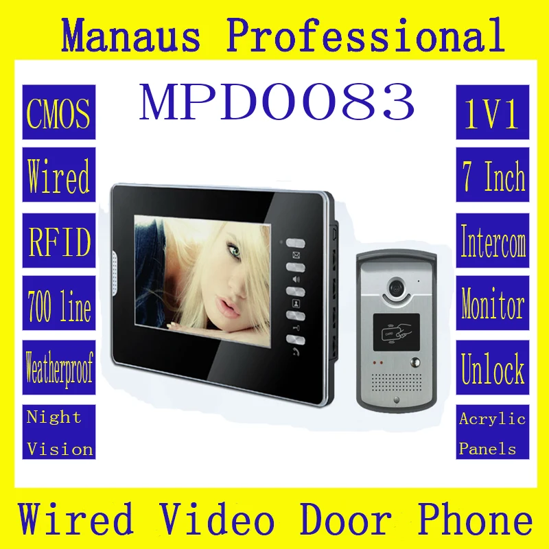

Newest Wired Color 7" TFT LCD Display Video Door Phone Doorbell Intercom System With High Definition IR Night Vision Camera D83a
