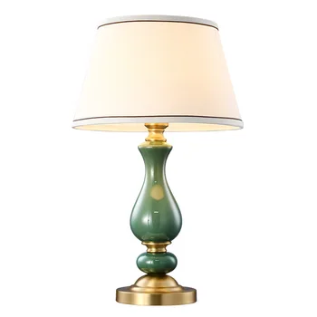 

Copper ceramic lamp living room bedroom study bedside table lamp simple fabric desk high-end table lamp WF529957
