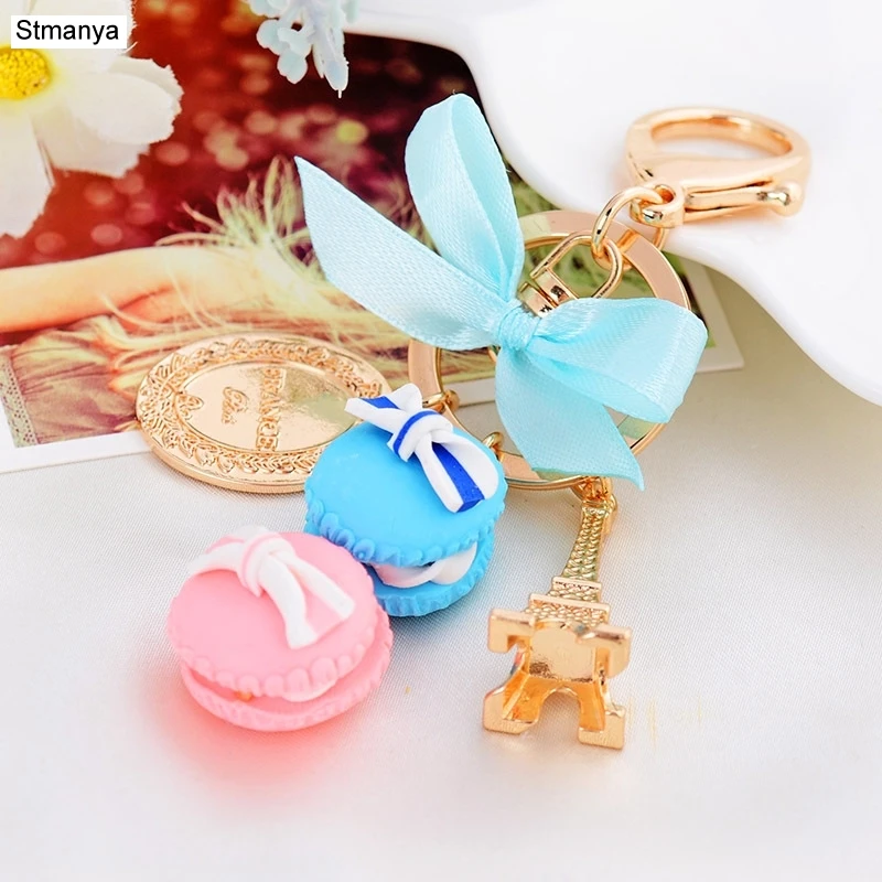 

Macarons Cake Keychain Birthday Gift France Paris LADUREE Effiel Tower Macarons Ribbon Keyrings Christmas Gifts Wholesale 17121