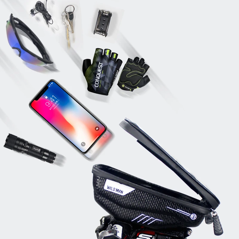 Дикий человек MTB дорожный велосипед непромокаемый мешок велосипедный сенсорный экран мобильный телефон передняя рамка сумки Сумка для хранения Pannier