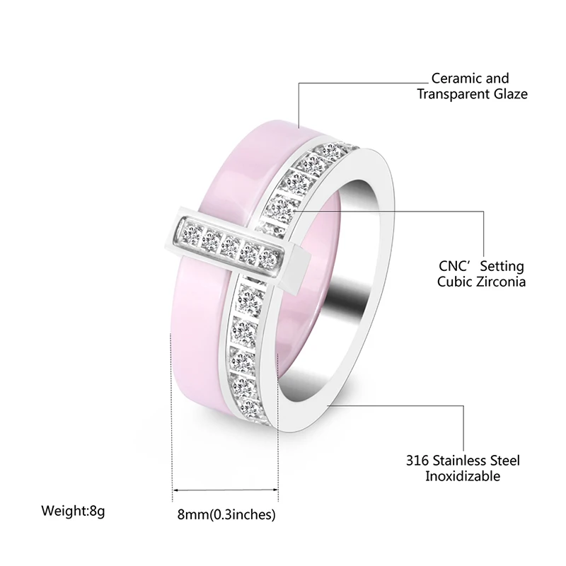 Модные Двухслойные керамические женские кольца хорошего качества, черные, белые, розовые кольца с кристаллами для женщин, кольцо средней длины, модные ювелирные изделия