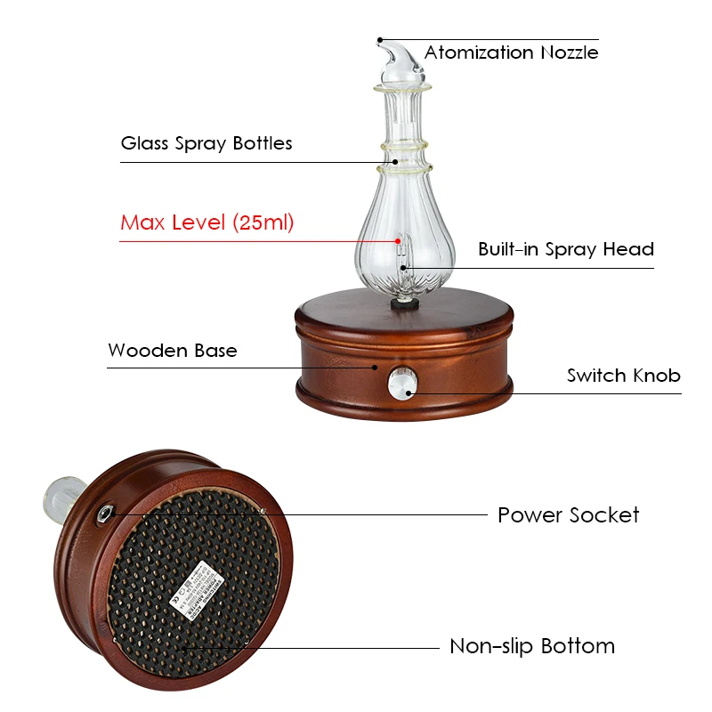 Beste Hot! Waterloze Essentiële Olie Diffuser Hout En Glas Aromatherapie Diffuser Aroma Difusor Essentiële Olie Vernevelaar Voor Thuis