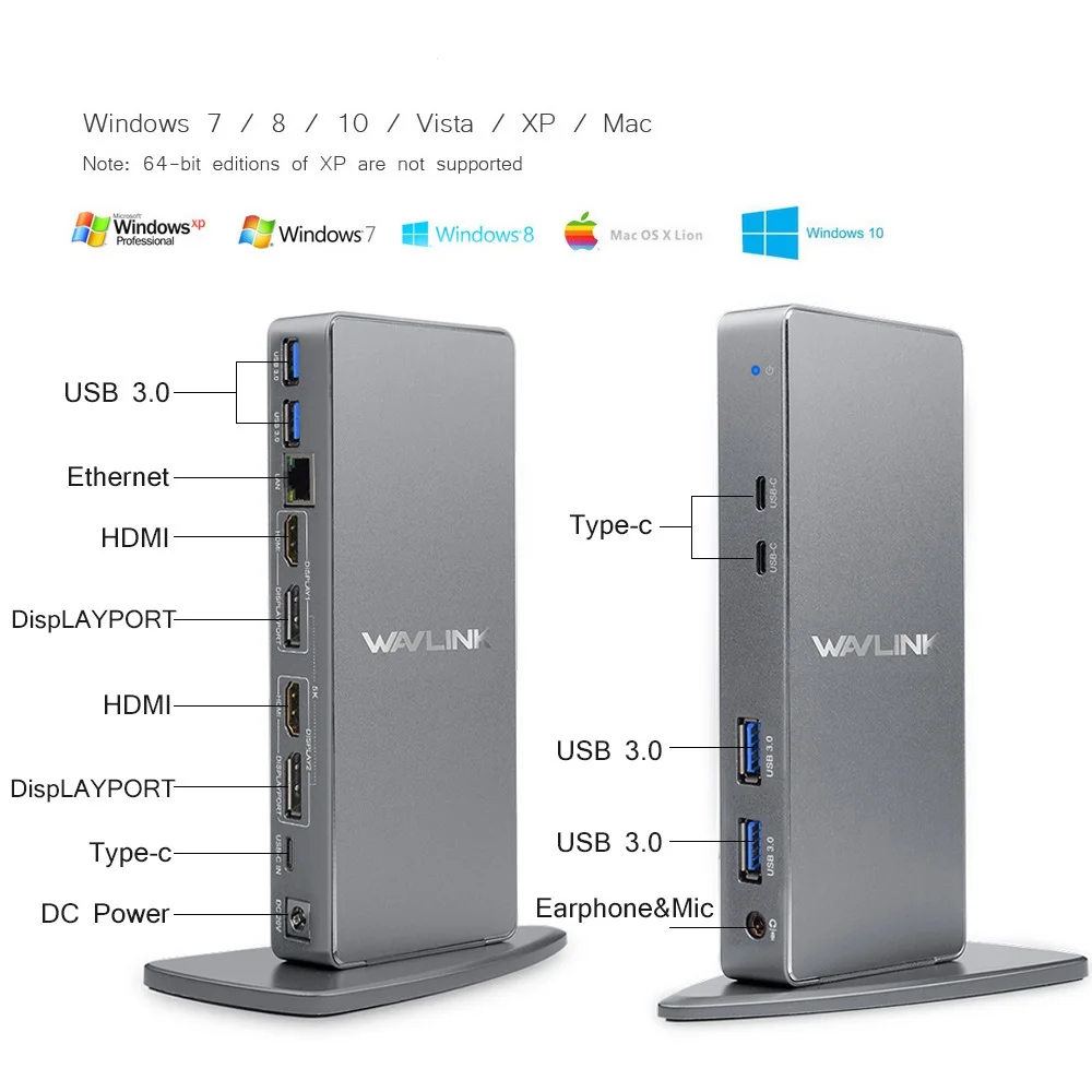 USB C алюминиевая Универсальная док-станция type C HDMI Dual 4K@ 60Hz Ultra HD 5K видео дисплей Gigabit Ethernet USB 3,0 для Windows
