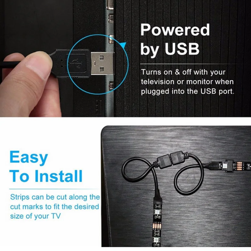 USB Светодиодные ленты 0.5m1m2m3m4x50 2x50 2x100 5050 RGB гибкий свет DC5V Цвет Сменные настольные