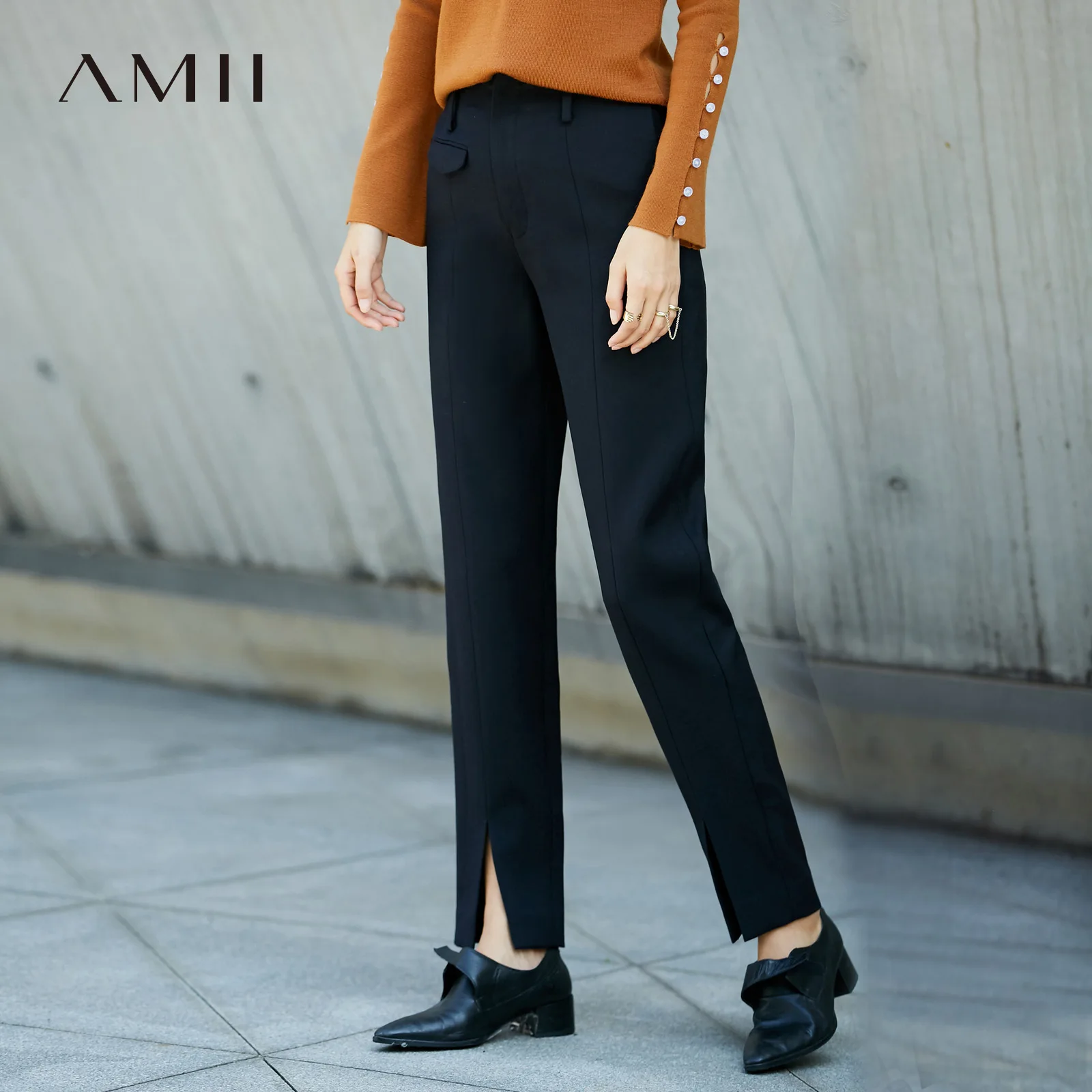 

Amii Minimalist Straight Pants Women Autumn Winter 2019 Office Solid Regular Empire Zipper Fly Female Long Pants