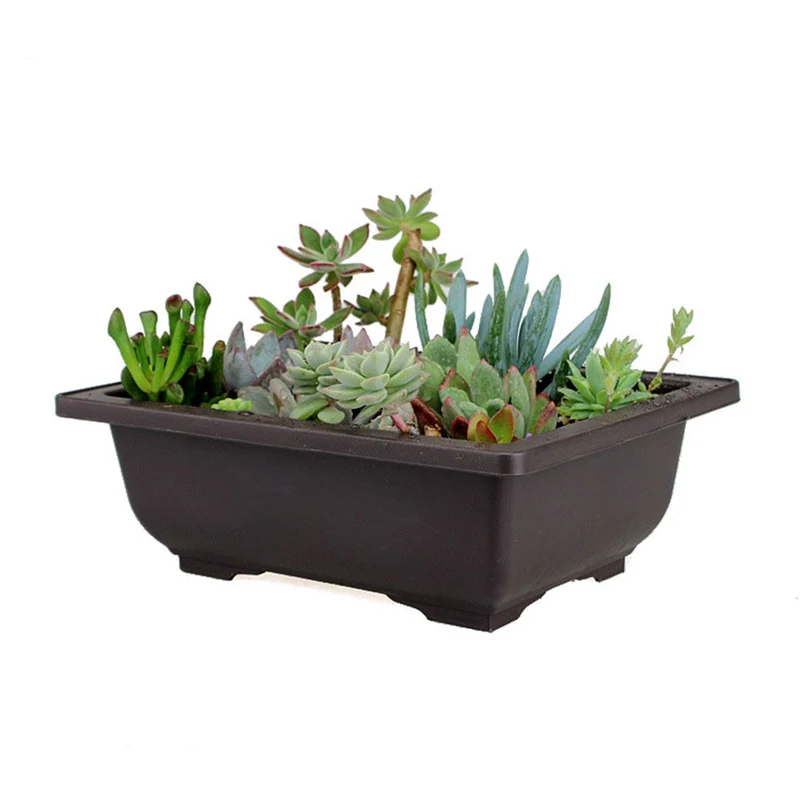 Flower Pot + Tray Balcony Square Flower Bonsai Bowl Nursery Basin pots Planter Imitation Plastic Rectangle Pots