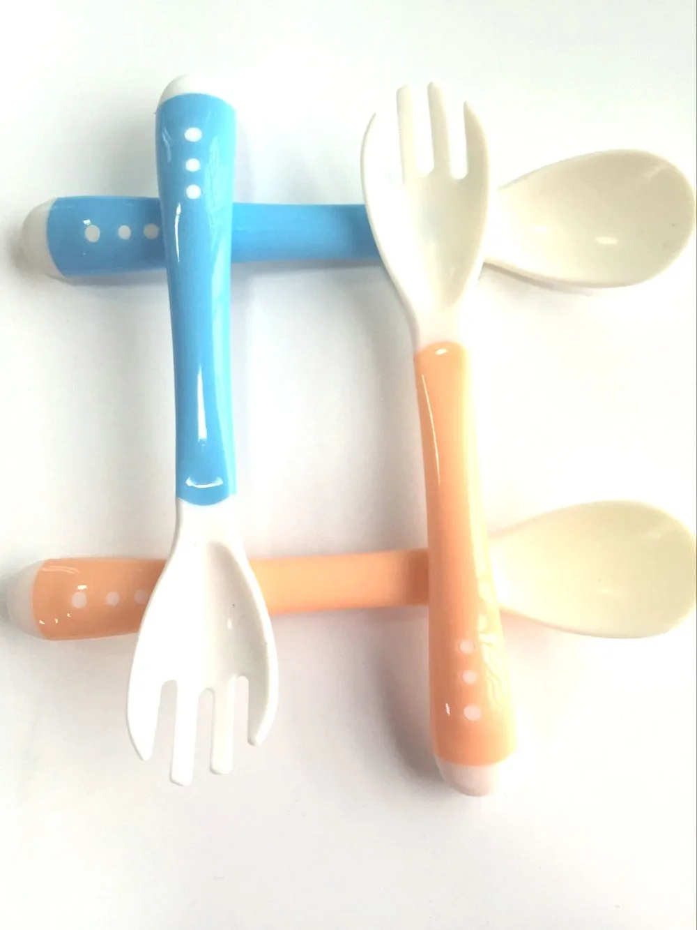 WENDYWU 4 шт./партия, мягкая детская ложка, вилка и ложка, посуда для кормления, термостойкая ложка, синий, оранжевый, подходит для 1-6 лет