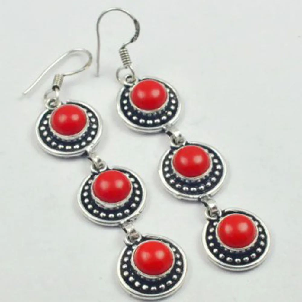 

Coral Earrings Silver Overlay over Copper, USA Size 72mm , E3438