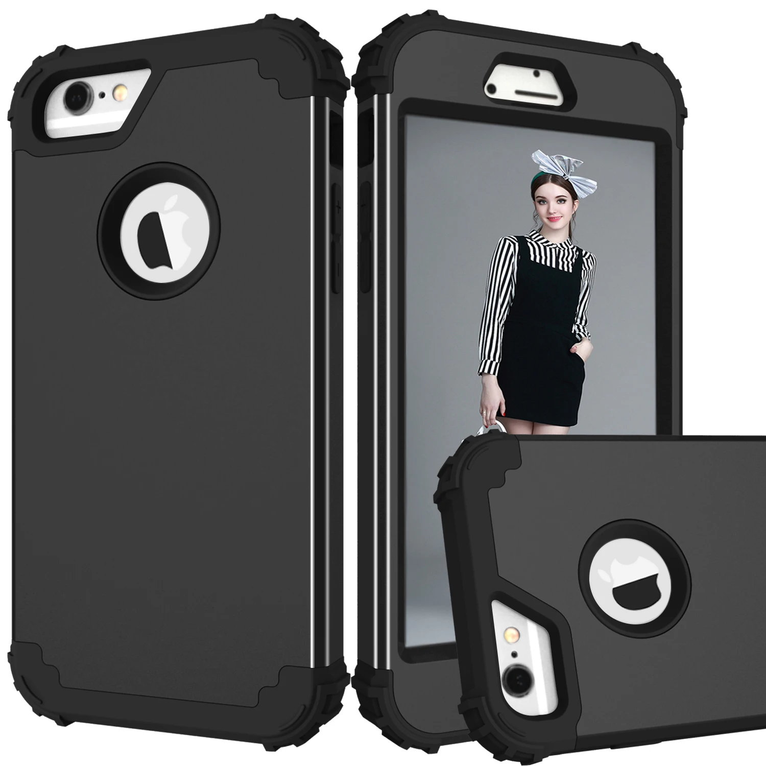 

For iPhone 6 6S Case, WEFOR Heavy Duty Shockproof Silicone Rubber Bumper+Hard Shell Hybrid Protective Cover For iPhone 6 Plus