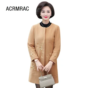 

Woman jacket Slim Hairy Spring and Autumn Coats thick O-Neck embroidery long jacket Woman