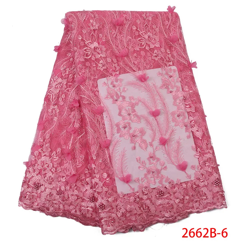 

High Quality African French Tulle Mesh Lace with Beads Baby Pink Nigerian Mesh Net Lace Fabric for Sewing Wedding APW2662B-6