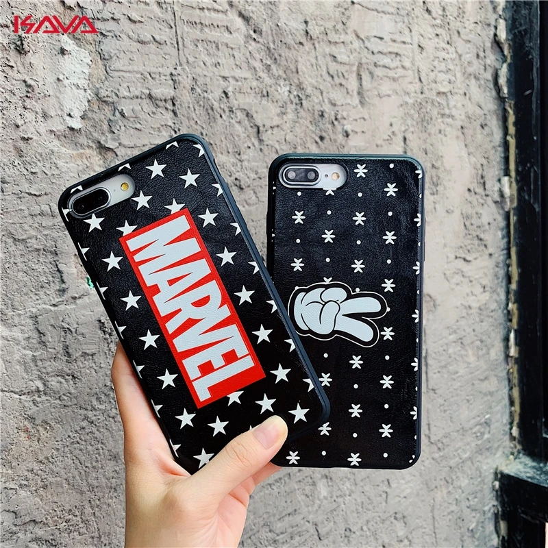 

KAVA New Marvel Phone Case For Phone 6 6S Plus 7 8 Plus X 10 XR XS MAX fashion Leather grain TPU material soft shell Cover Cases