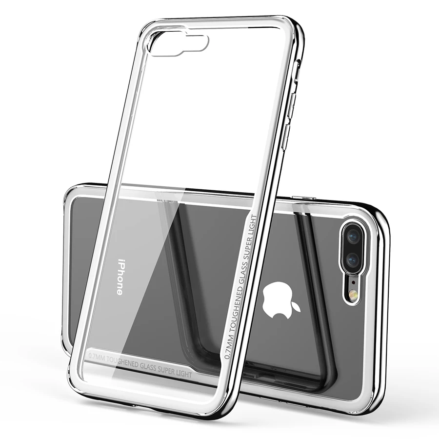 IQD защитный чехол для iPhone X, 8, 7, 6, 6S Plus, роскошное покрытие для чехла, TPU бампер, рамка, оболочка, прозрачное стекло, задняя крышка xr xs max - Цвет: Silver