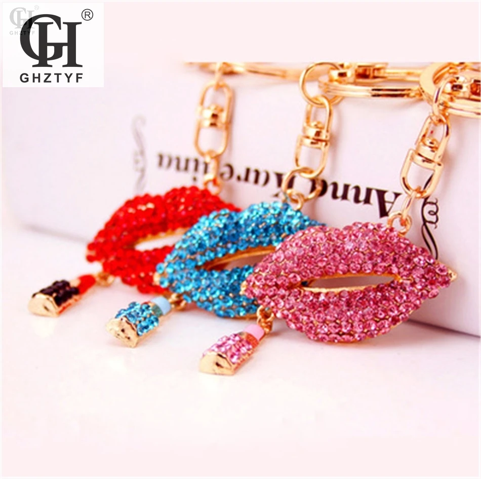 

Car Keychain Female Charm Kiss Crystal Lobster Buckle Key Chain Keyring Gifts For Women Wallet Pendant Keychains Jewelry